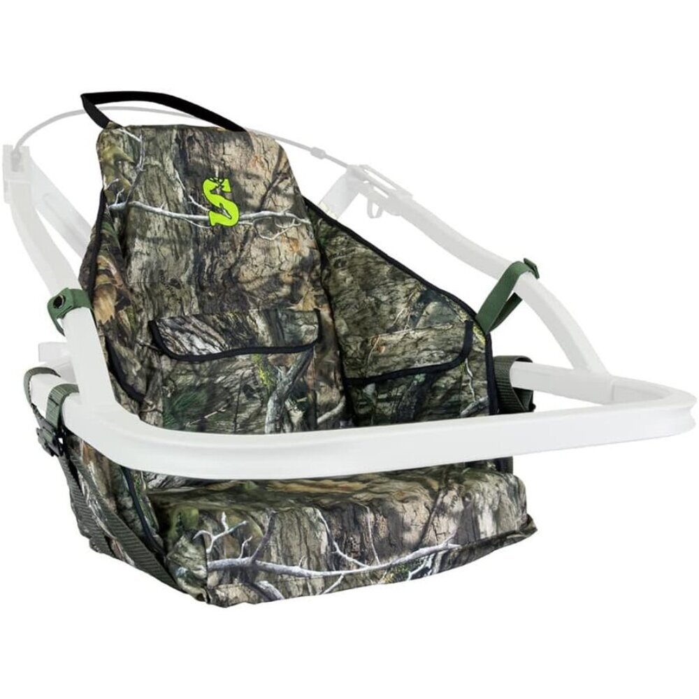 Deluxe Mossy Oak Camo Tree Stand Seat - Quick Release & Built-in Warmer Pockets